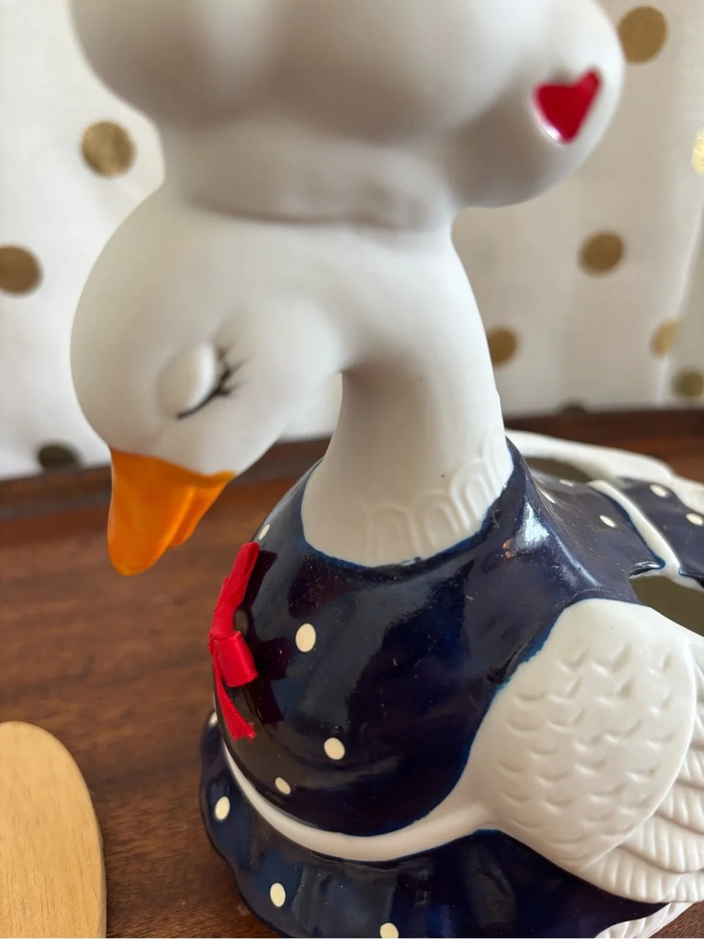 Vintage Giftco ceramic Goose Utensil/Potpourri Holder 80s NIB Polka Dots Hearts